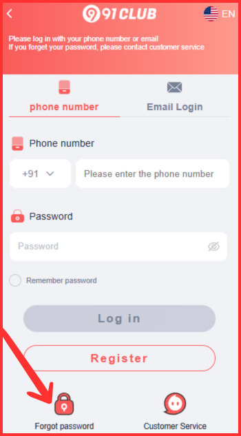 91 club login password